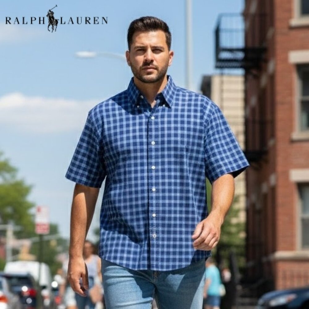 Polo Ralph Lauren Men’s L Blake 100% Cotton Button Down Short Sleeves Shirt
